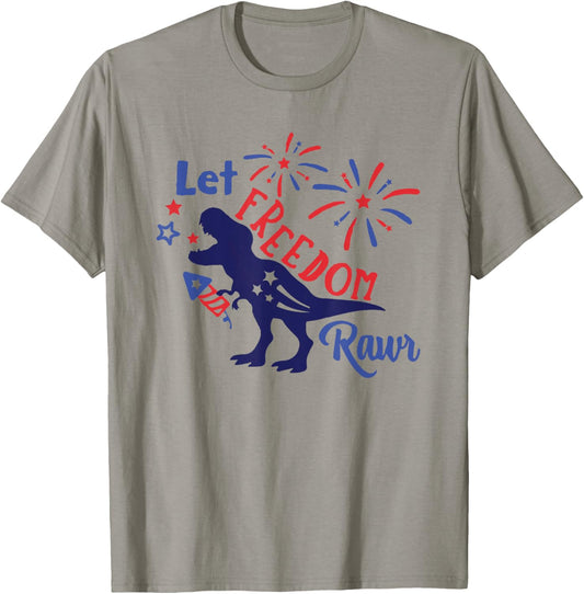Let Freedom Rawr Cute Dinosaur Dino 4th Of July T-Shirt