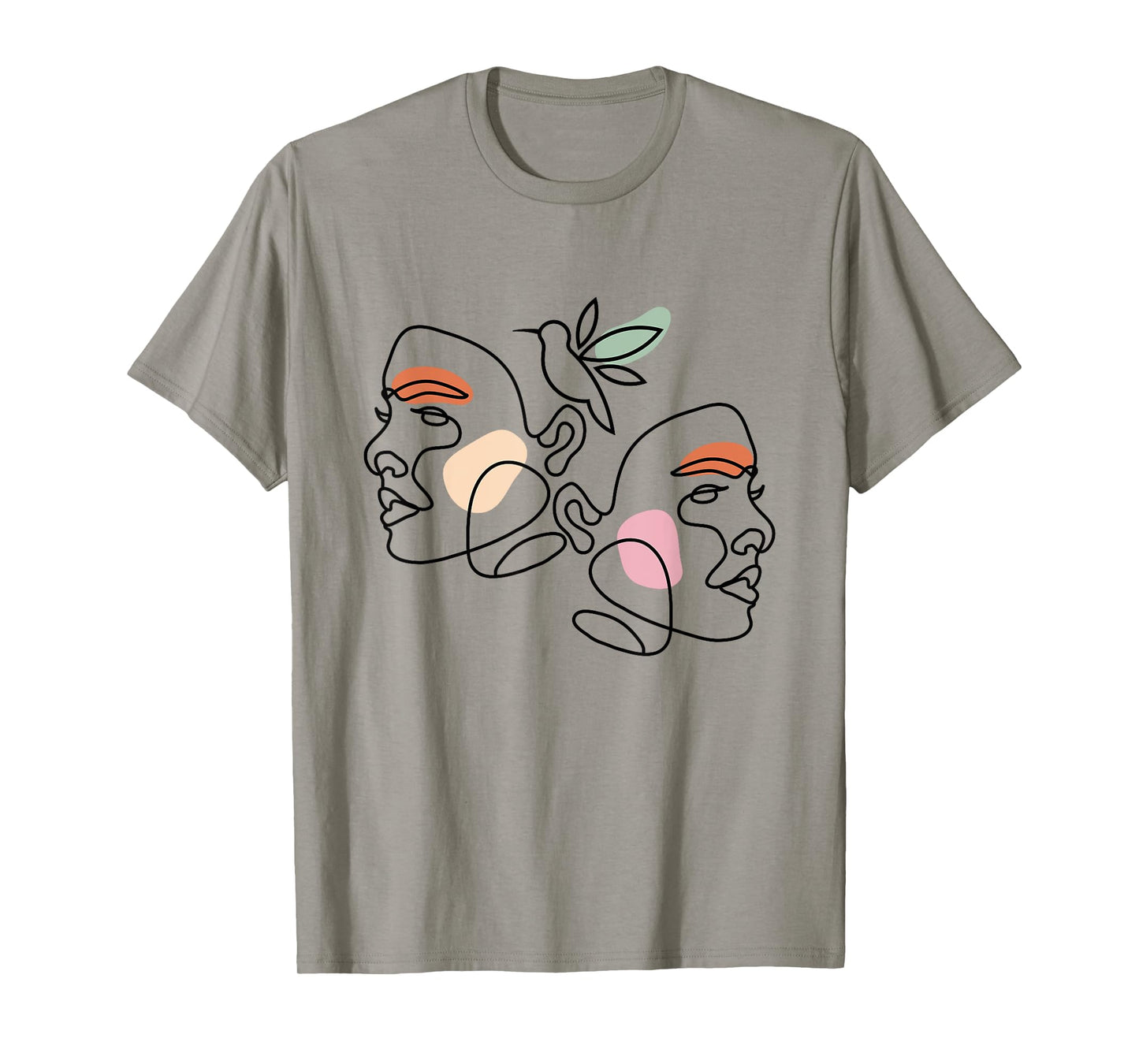 Minimalist Abstract: Women Faces and Bird Abstract Line Art T-Shirt