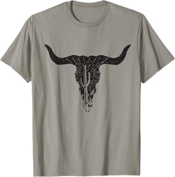 Cow Skull Desert Cactus Boho Longhorn South Western Country T-Shirt