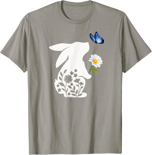 Sweet Bunny Rabbit Holding Daisy with Butterfly Easter T-Shirt