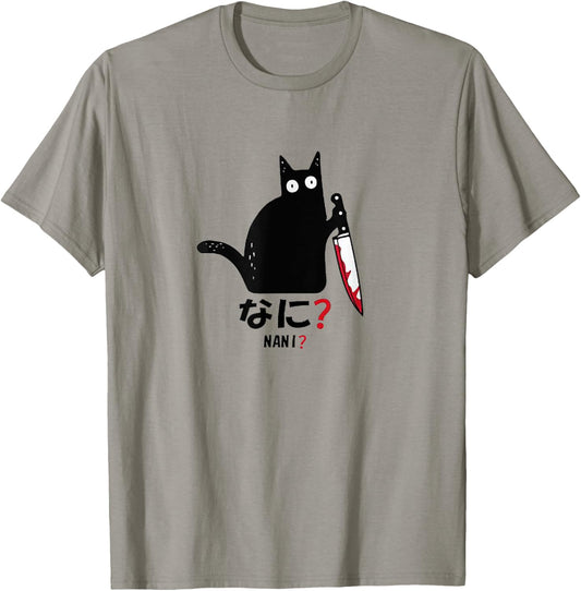 Cat Nani? What? Murderous Black Cat With Knife Japannese T-Shirt