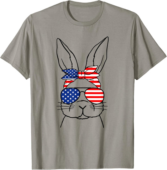 Cute Bunny Face American Flag Glasses Easter Day T-Shirt