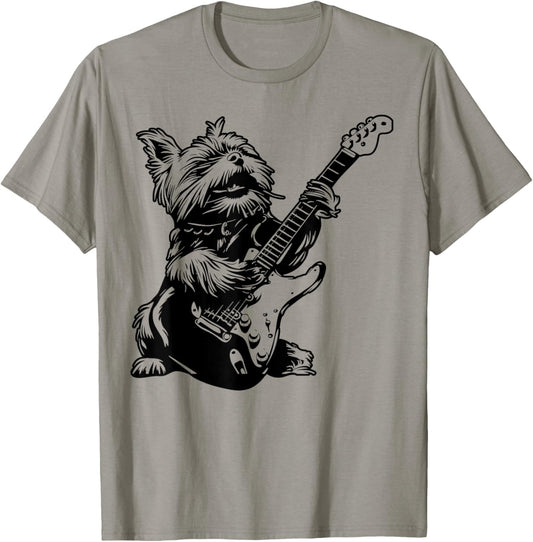 Dog Guitarist Guitar - Yorkie Dad Mom T-Shirt