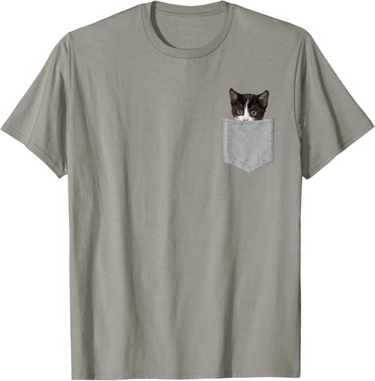 Cute Cat Peeking In Pocket T-Shirt Cat Lover TShirts T-Shirt