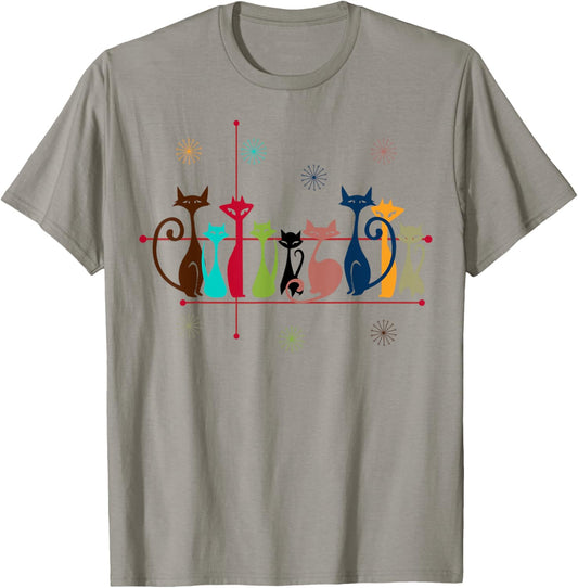 Vintage Retro Cat Gifts Cat Dad Cat Mom Cats 50s 60s Style T-Shirt, Small, Grey