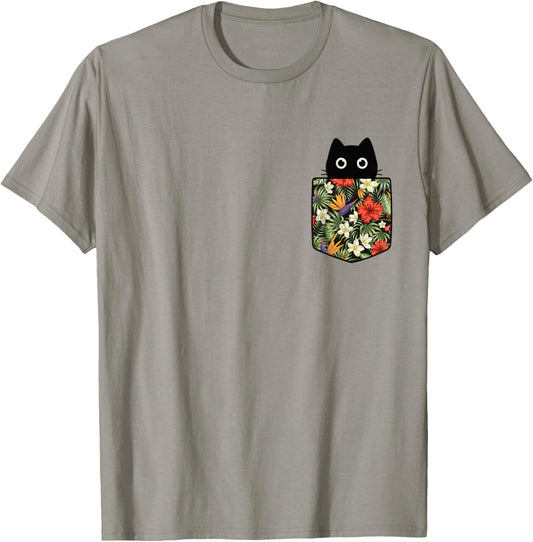 Hawaiian Cat in Pocket Shirt for Women Men Cute Cats Lover T-Shirt