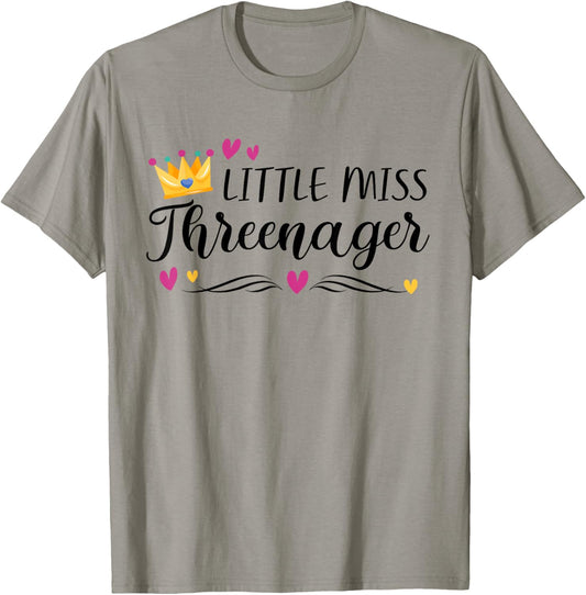 Little Miss Threenager 3rd Birthday Girl 3 Years Old T-Shirt