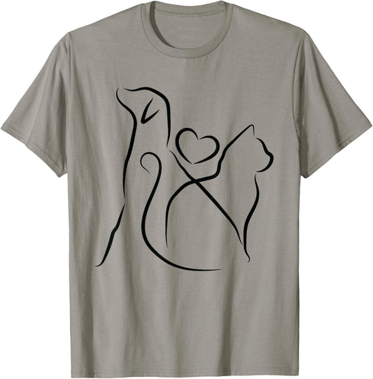 Dog Puppy and Baby Cat Heart - Animal Dog & Cat Heart T-Shirt
