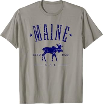 Maine USA with Moose Distressed Design Souvenir T-Shirt