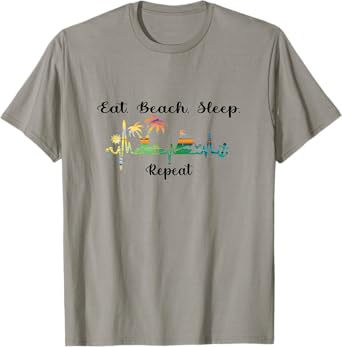 Eat Sleep Beach Repeat Summer Tropical Vacation Beach 2021 T-Shirt
