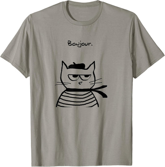 Bonjour French Cat Funny T-Shirt