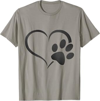 light grey black Dog Paw Print heart For Dogs Lover T-Shirt for Men Women Kids