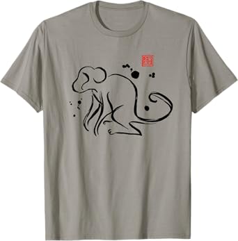 Chinese Zodiac Monkey Sumi-e Japanese Ink Design T-Shirt