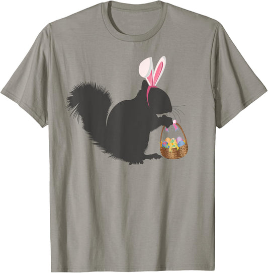 Funny Easter Squirrel Easter Basket and Bunny Ears Easter T-Shirt