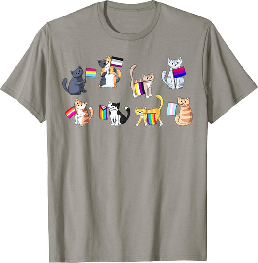 Pride Flags Cat LGBT Pride Rainbow Trans Ace Pan Bi Lesbian T-Shirt
