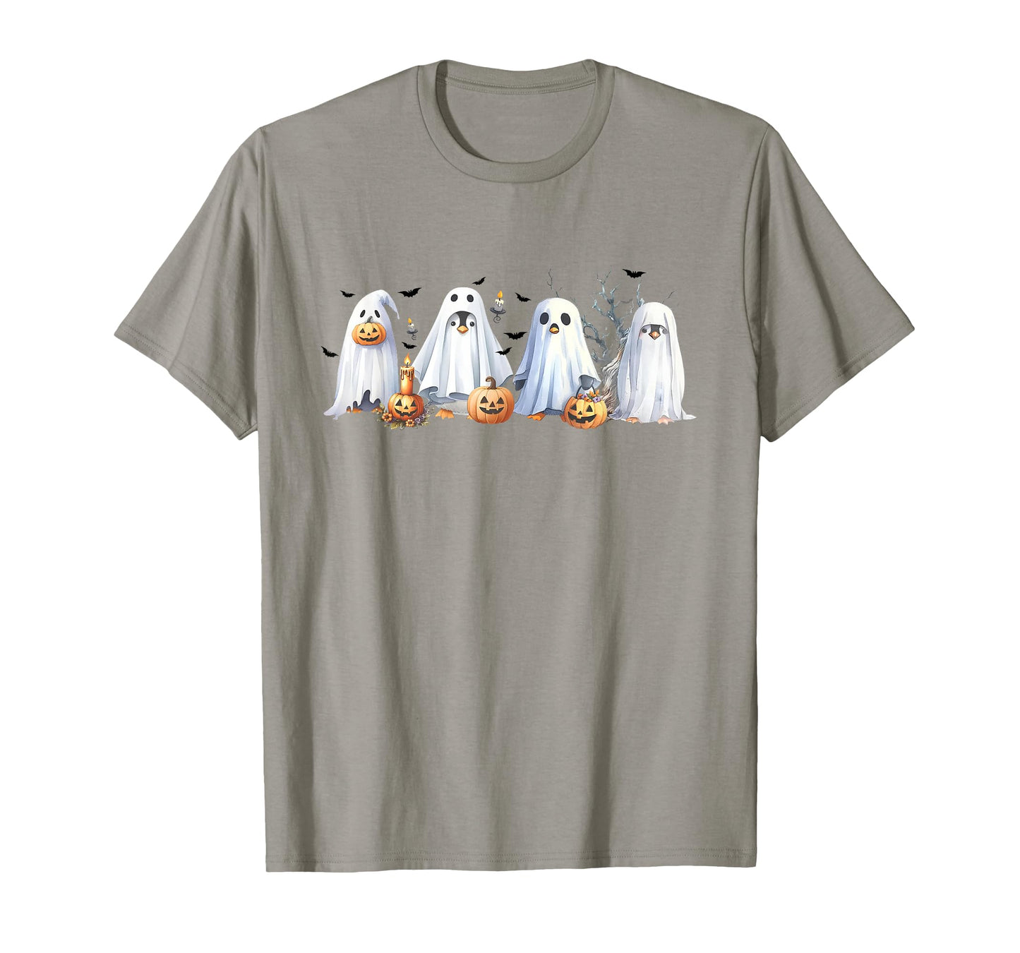 Funny Pumpkin Penguin Ghost Halloween Penguin Lover Womens T-Shirt