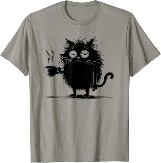 Angry Funny Cute Black Cat Shirt I Like Cats and Coffee T-Shirt