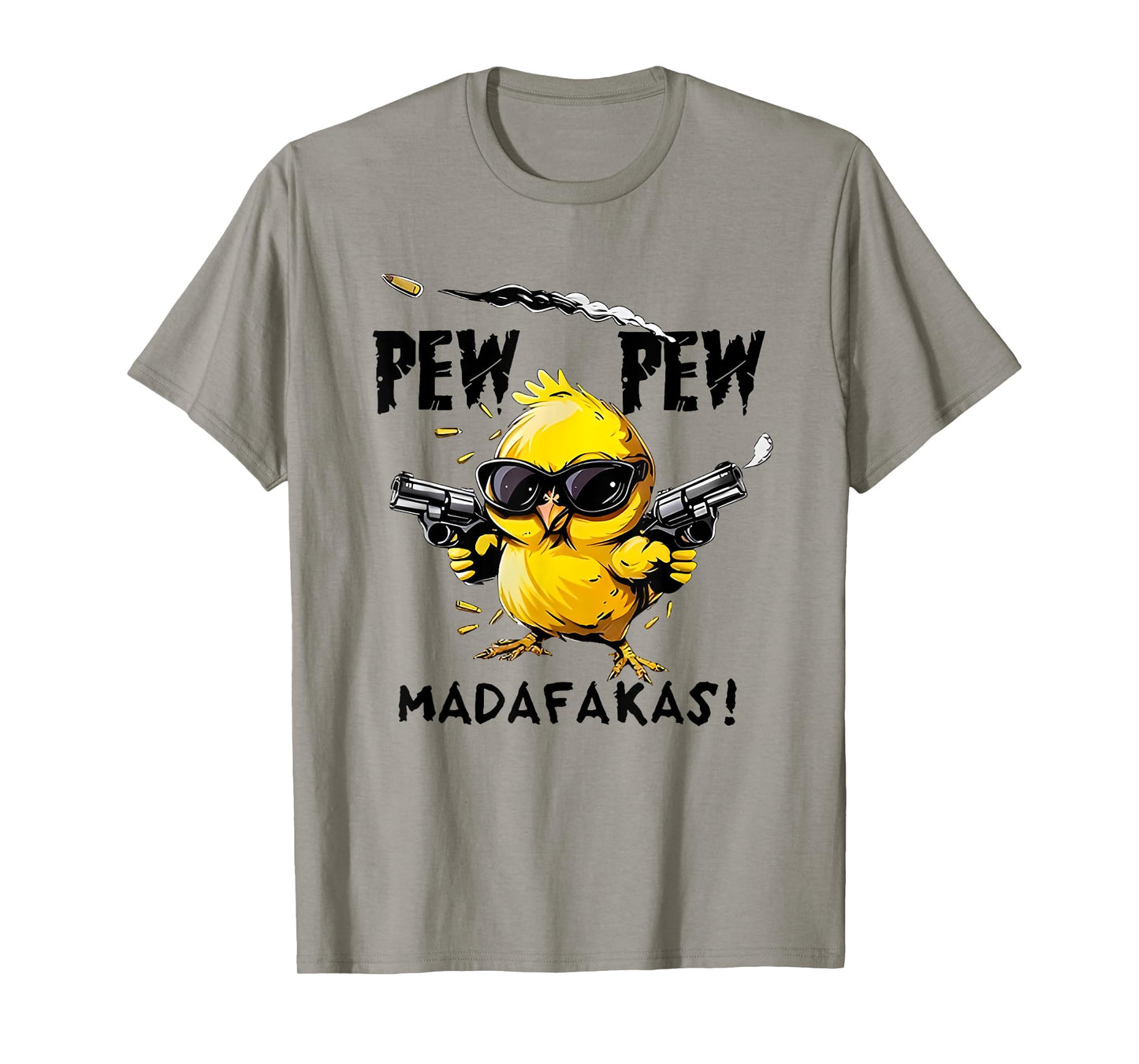 Bird Print Relax Fit Sweatshirt - Unisex-Adults - White - Small - Short Sleeve - T-Shirt - Pew Pew Madafakas Funny Chicken Rooster Bird - Sarcasm, Joke, Irony - Great Birthday Gift