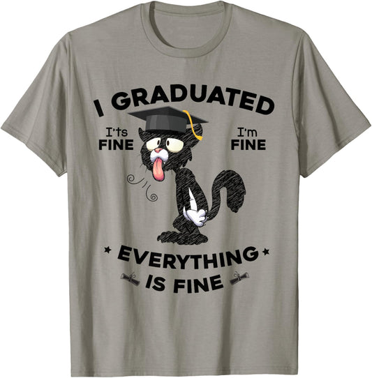 I Graduated Graduate Class 2025 Funny Black Cat Graduation T-Shirt