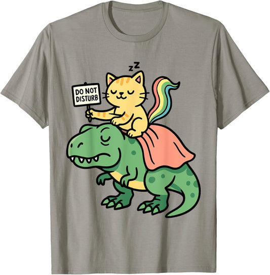 Cat Riding Dinosaur T-Rex Kitten Lover Funny Tyrannosaurus T-Shirt