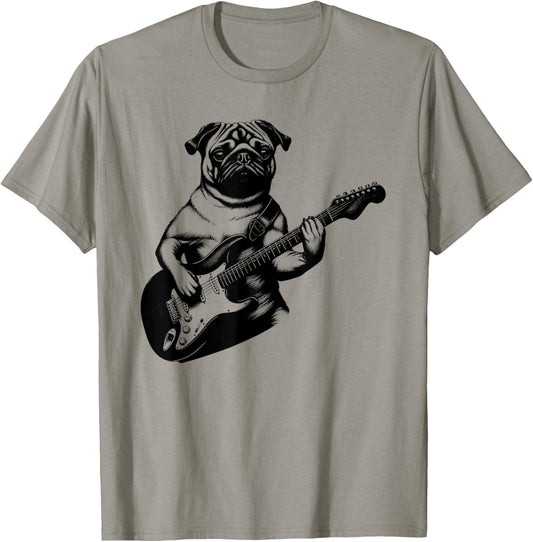 Pug Dog Playing Electric Guitar Rock Star Guitarist T-Shirt