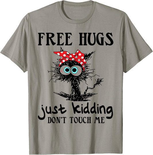Black Cat Bandana Free Hug Just Kidding Don't Touch Me T-Shirt