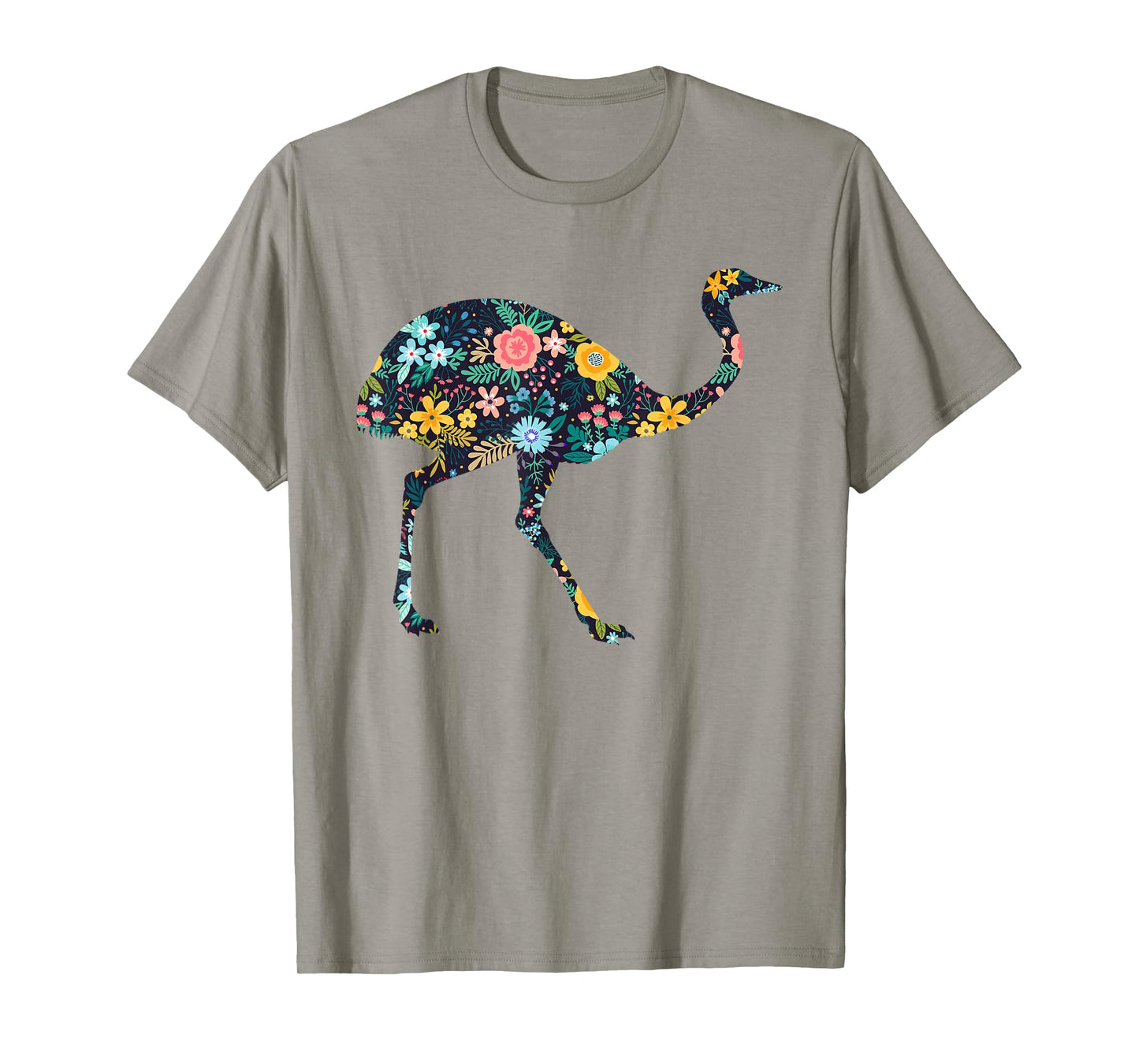 Floral Rhea Bird Silhouette Womens Girls Graphic T-Shirt