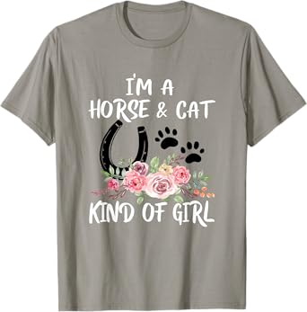 I Am Horse & Cat Kind Of Girl Horseshoe Paws T-Shirt