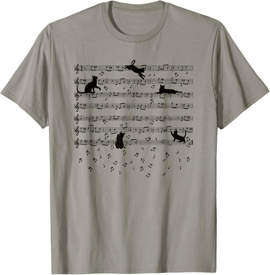 Cute Cat Lover Clothes Kitty Playing Music Note Clef Musician Music Cat Lover T-Shirt