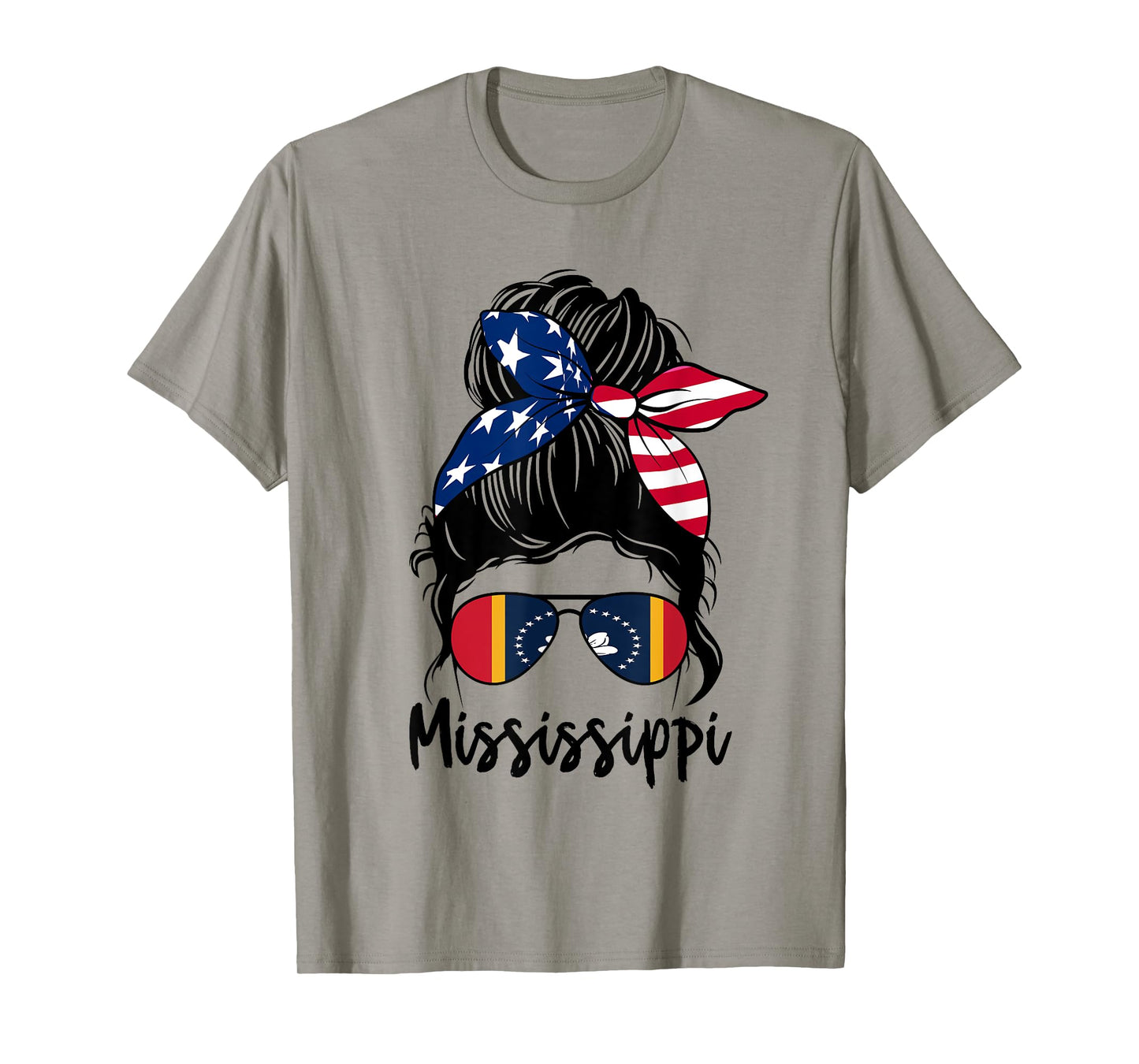 Mississippi Girl Mississippi Flag State Girlfriend messy bun T-Shirt