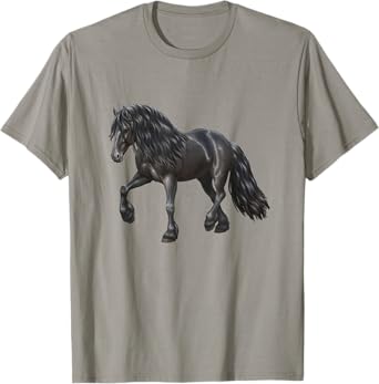 Beautiful Black Friesian Trotting Draft Horse Lover Gift T-Shirt