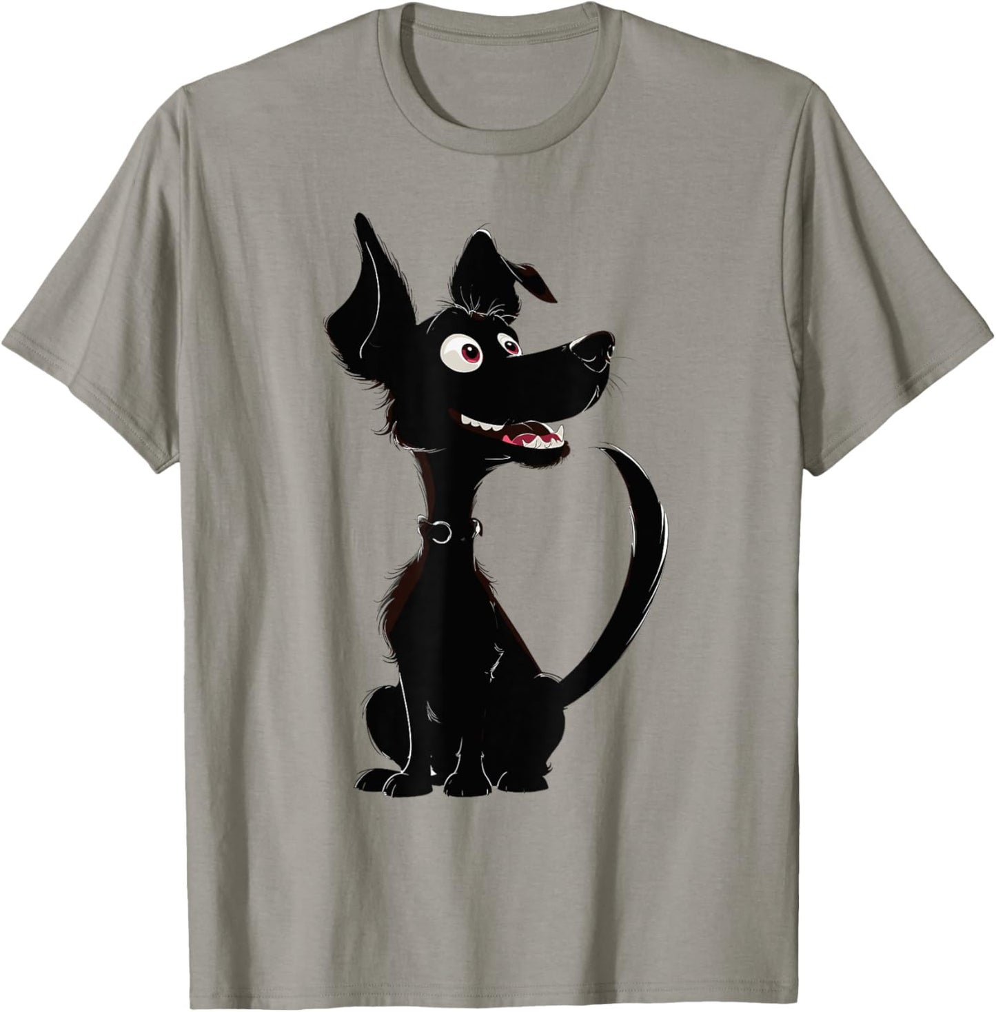 Happy Black Cartoon Dog – Big-Eyed Pet Character T-Shirt