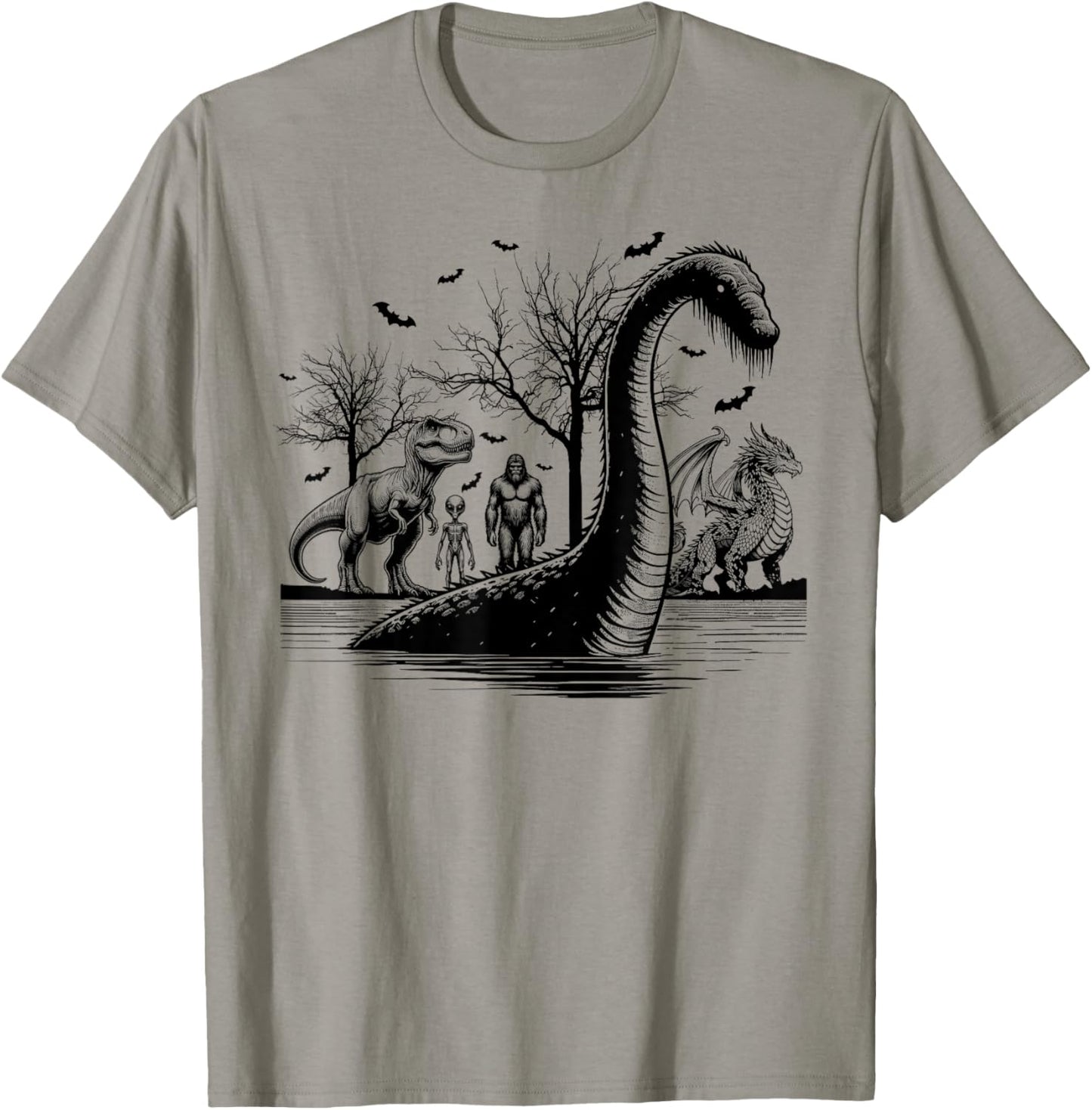 Halloween party bigfoot alien meet loch Ness dragon spooky T-Shirt