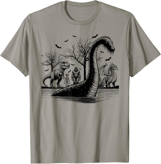 Halloween party bigfoot alien meet loch Ness dragon spooky T-Shirt