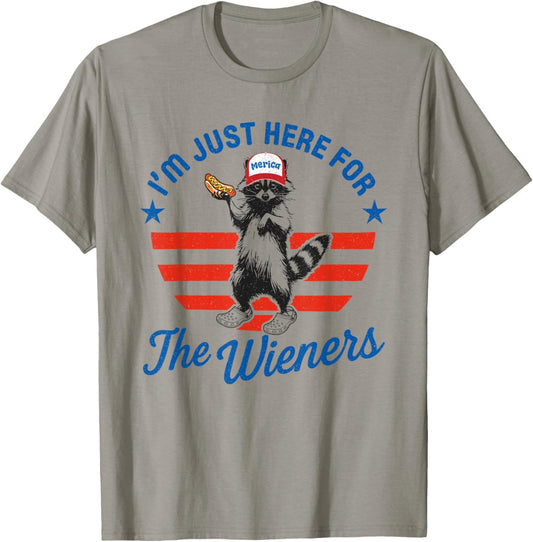 I'm Just Here For The Wieners, Funny Raccoon Hot Dog T-Shirt
