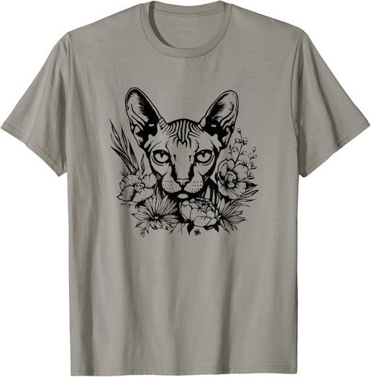 Cute Flowers Floral Hairless Sphynx Cat Lover T-Shirt