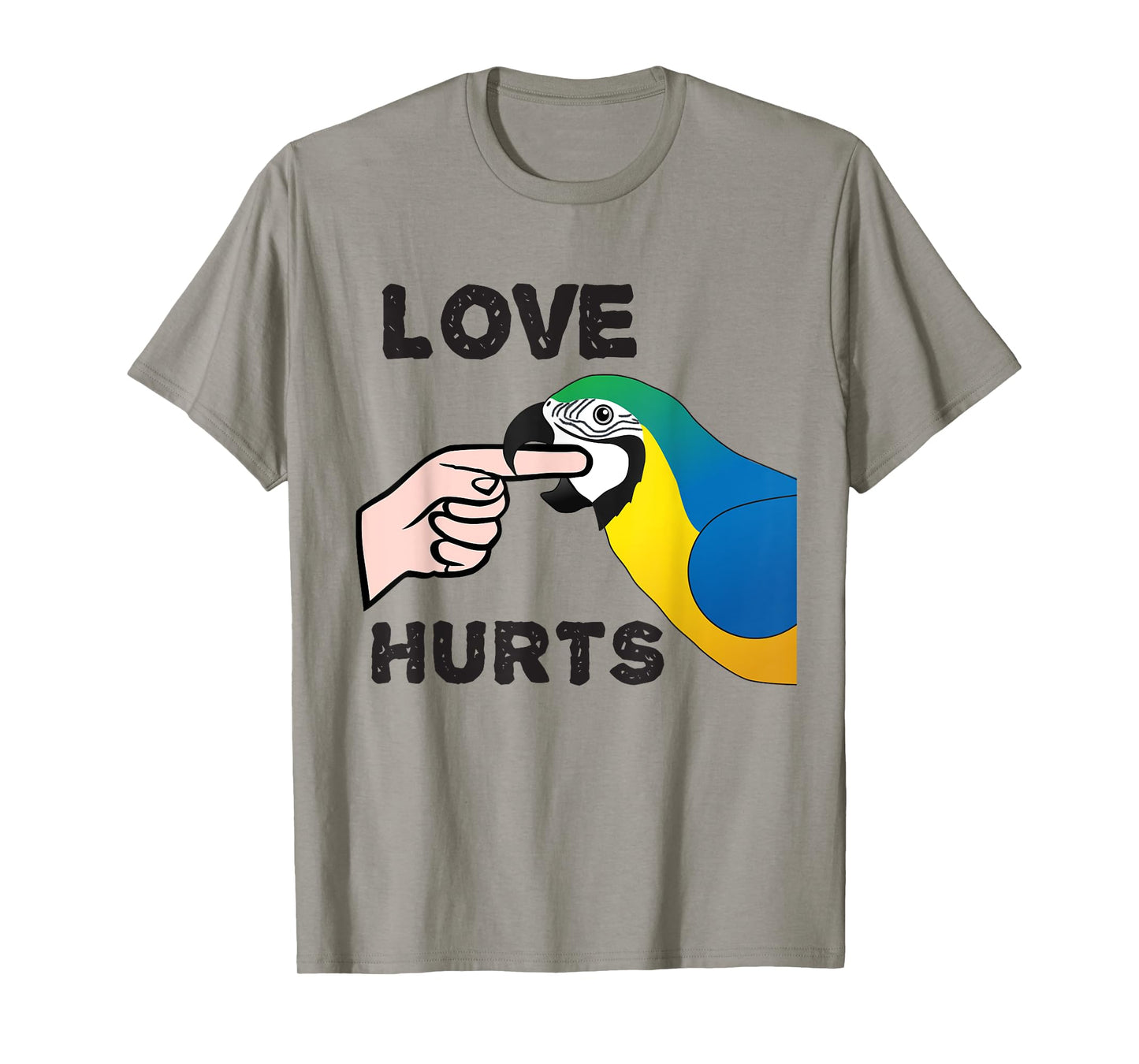 Love Hurts Blue and Gold Macaw Parrot T-Shirt