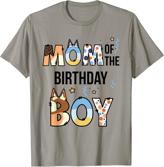 Mom Of The Birthday Boy Party Blue Dog Lover Matching T-Shirt