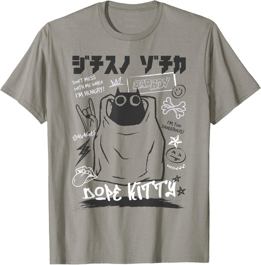 Funny Japanese Cartoon Black Cat Humorous Kitty T-Shirt