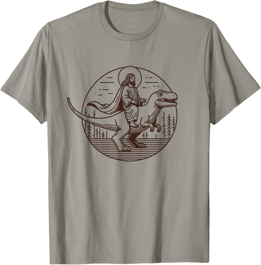 Funny Jesus Riding T-Rex Dinosaur Meme Parody for Believers T-Shirt