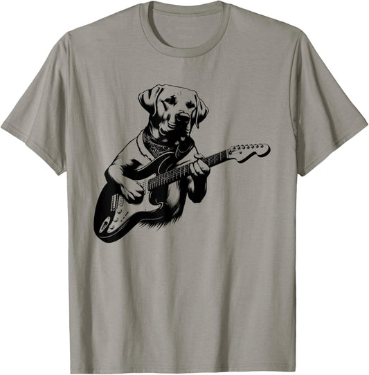 Labrador Dog Playing Electric Guitar Rock Star Guitarist T-Shirt