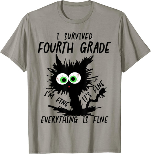 I Survived 4th Grade It's Fine Cat Fourth Grade Grad 2025 T-Shirt
