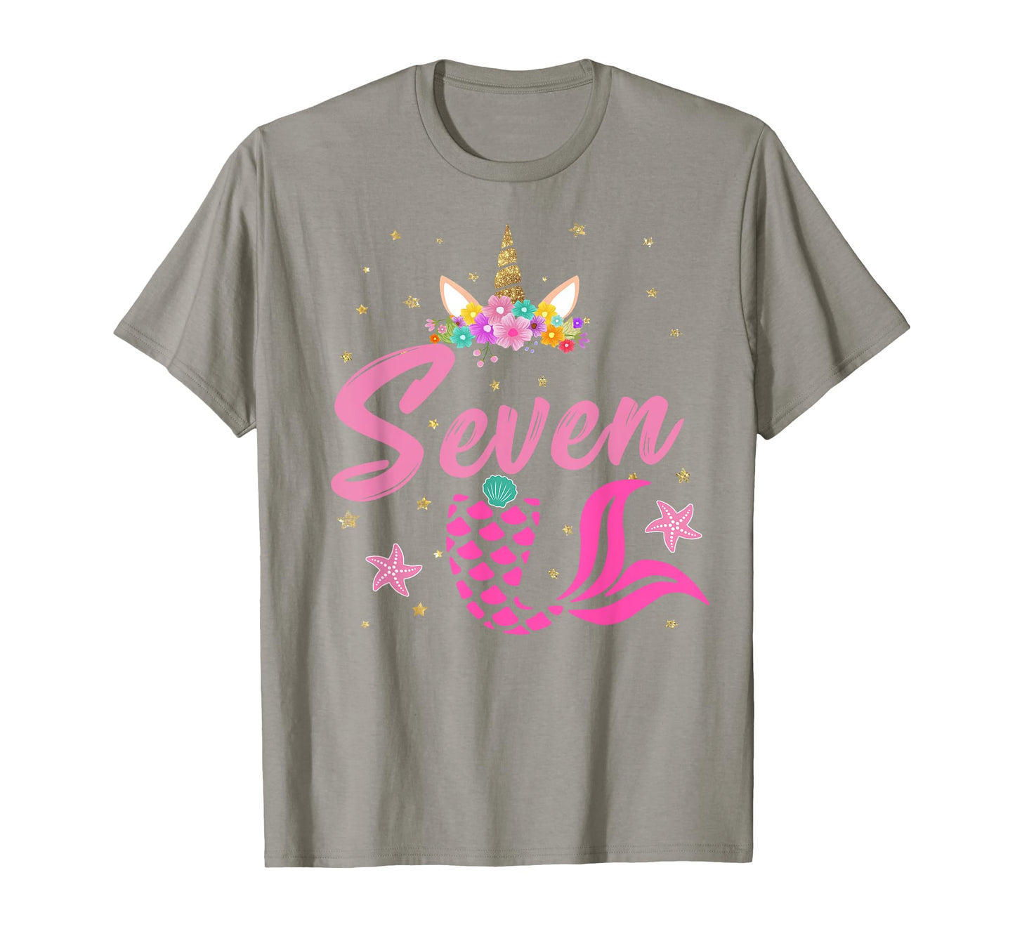 7th Birthday Girl Unicorn Shirt Mermaid Tail 7 Years Old T-Shirt