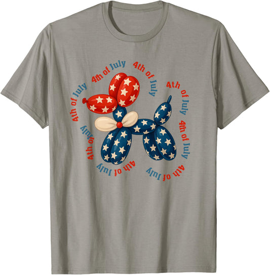 Funny Balloon Dog Fourth of July Patriotic American USA Flag T-Shirt