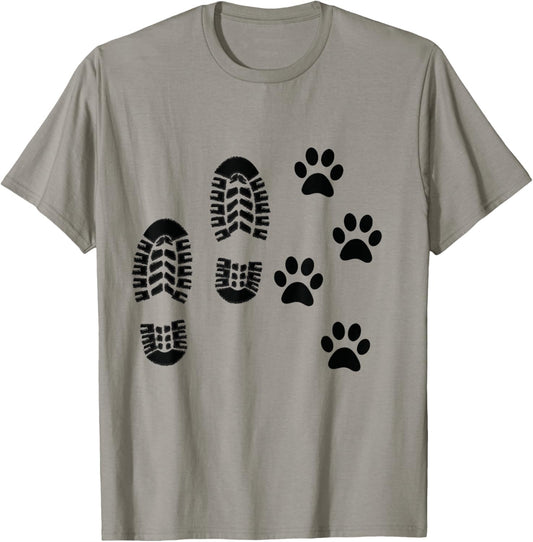 Dog and Man Hiking Dog Hiker People that Hike With Dogs Paw T-Shirt
