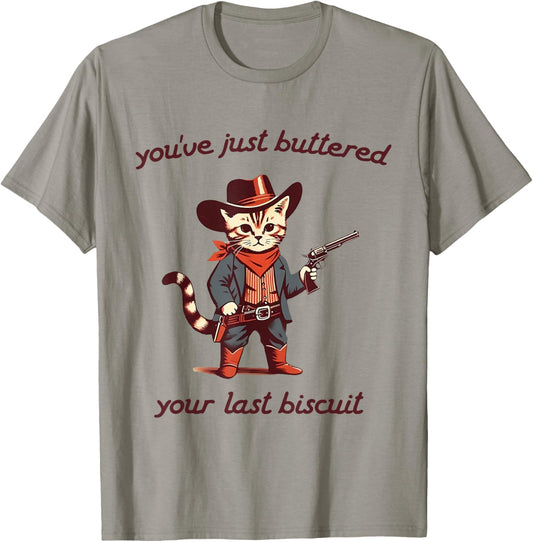 You've Just Buttered Your Last Biscuit Cowboy Cat Vintage T-Shirt