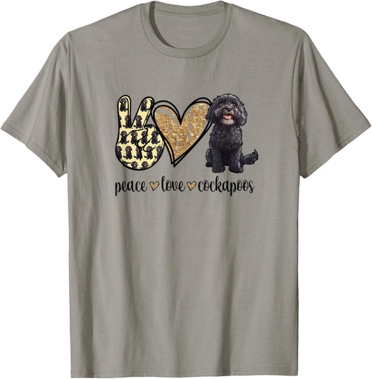 Cute Illustration Peace Love Black Cockapoo Lover T-shirt