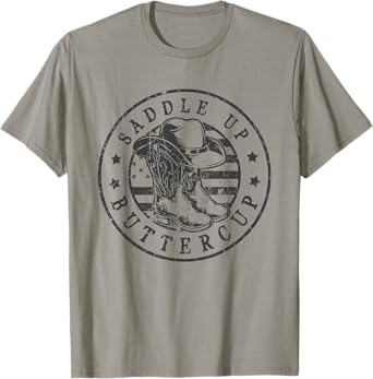 Saddle Up Buttercup Cowboy Boots Western Country USA Flag T-Shirt