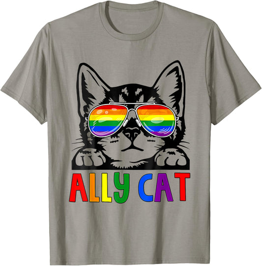 Ally Cat LGBT Gay Rainbow Pride Flag Boys Men Girls Women T-Shirt
