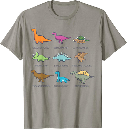 Cool Trendy Dino Chart Identification Designs Unisex-Adults & Kids Dinosaur Themed T-Shirt
